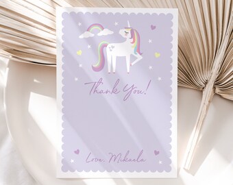 Rainbow Unicorn Thank You Card Blank, edit yourself! Personalised Unicorn Thank You Card with Childs name, Editable Rainbow Unicorn 689