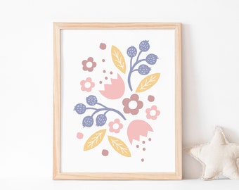 Pretty hand-drawn flower art print // girls room decor or living room decor // hand-drawn flower illustration // feminine wall art