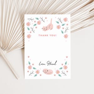 Kitty and flowers Thank You Stationery, Girls Cat Party Thank You Cards, Blank Thank You Cards With Cat, Personalised Cat Stationery