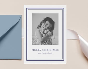 Classic Photo Christmas Card Template: Navy Blue, Editable (Corjl Card)