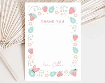 Strawberry party blank Thank you cards, girls Berry first birthday thank you, Personalised Berry sweet party, Strawberry patch stationery