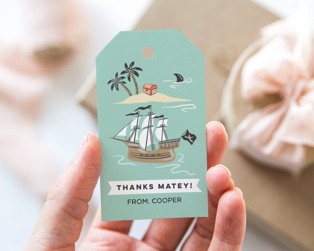 Pirate Party Favour Tags, Pirate Ship Thank You Tags, Editable Pirate ...