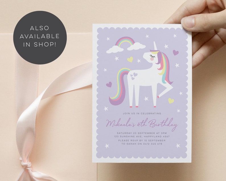 Pink Rainbow Unicorn Invitation, Magical Unicorn Party Invite, Girls Invitation template, Rainbow unicorn Printable, Rainbow Unicorn 689 image 6