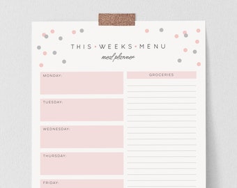 Weekly Meal Planner and grocery list in A4 and US Letter // Instant download // Weekly Organizer for you to Print again and again!