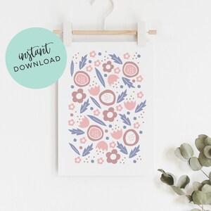Impresión de arte floral pastel para niños, decoración de guardería de inspiración escandinava, impresión botánica para habitación de niñas, tamaño A3, A4, impresión boho para niños