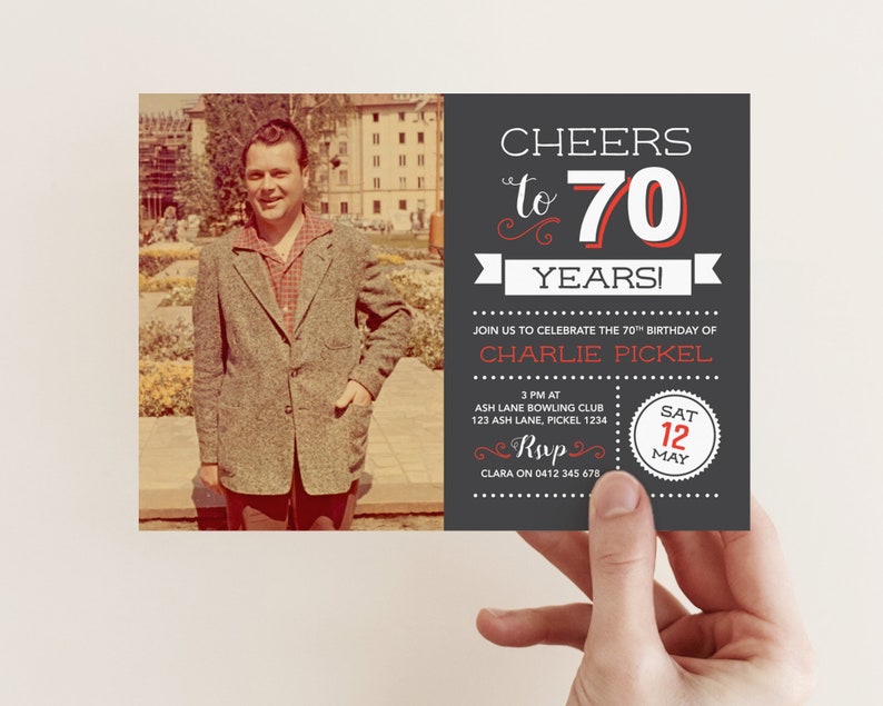 Mens 70th Birthday Invitation / Cheers to 70 years / Birthday | Etsy