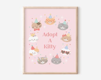 Redigerbar skylt för kattfödelsedagsfest: Mall för adoptera en kattunge (digital nedladdning) Party Kittens 842