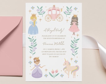 Princess Invitation Template, Editable Princess Invitation, Magical Princess And Unicorn Invitation, Digital Invitation, Princess 348