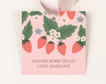 Editable Strawberry Favour Tags, Strawberry Thank You Tags, Strawberry Party, Strawberry Favour Tag Template, Berry Sweet Strawberry 890