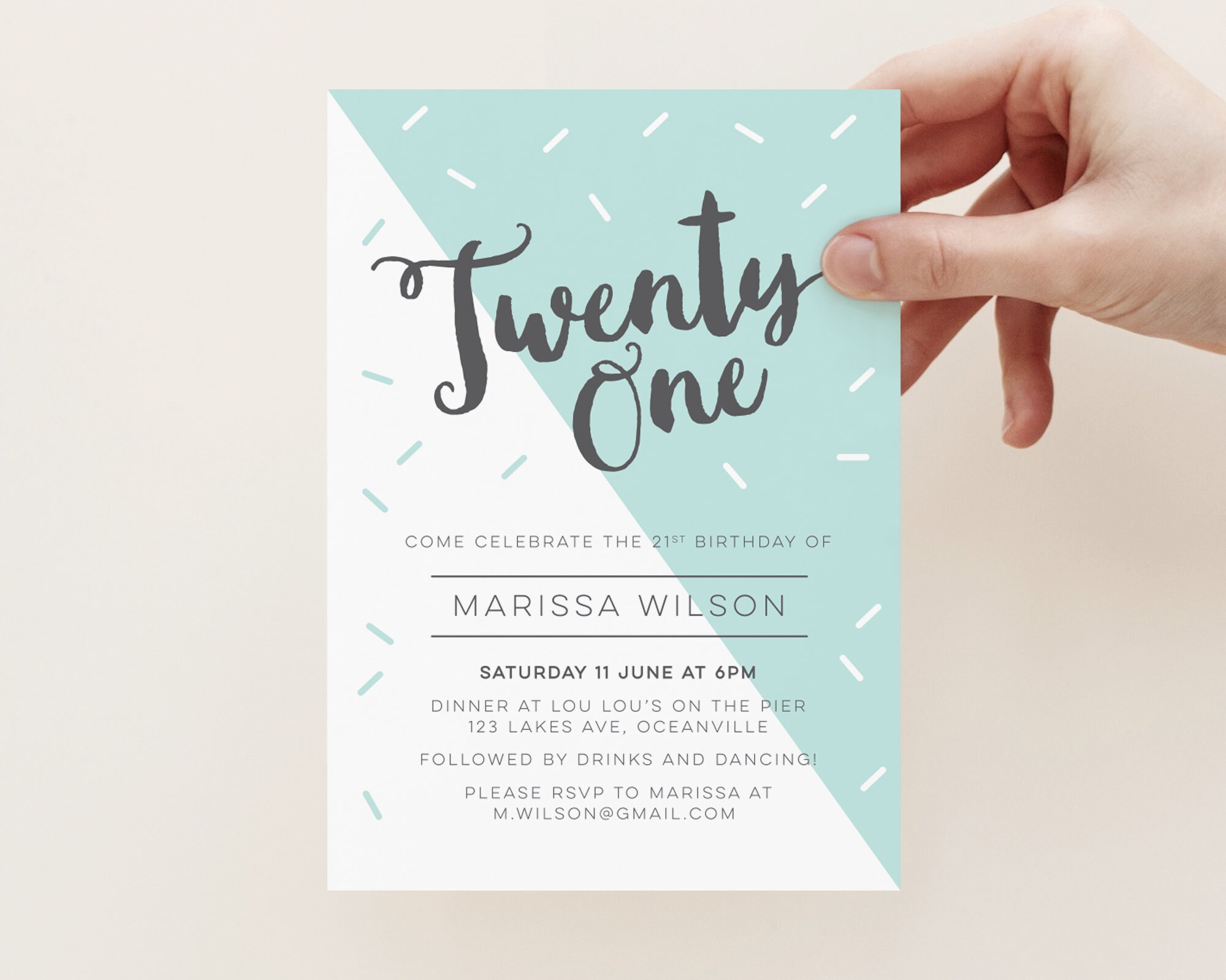 Modern Geometric 21st Birthday Invitation Pastel Mint Teal Twenty First Birthday Invitation Modern And Sophisticated Turning 21