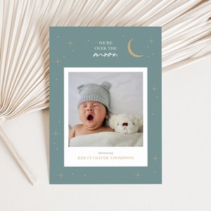 Modèle de faire-part de naissance sur la lune, faire-part de naissance non sexiste modifiable, carte photo pour faire-part de nouveau-né, merci pour nouveau-né