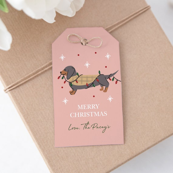 Dachshund Christmas Tag Template, Editable Sausage Dog Gift Tag, Gift for Dachshund Lover, Black and Tan Dachshund, Cute Christmas Gift Tags