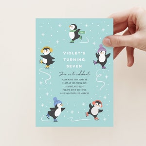 Ice Skating Penguin Invitation, Editable Penguin Invitation, Cute Penguin Party Invite, Winter Birthday Invitation, Penguin Party 345