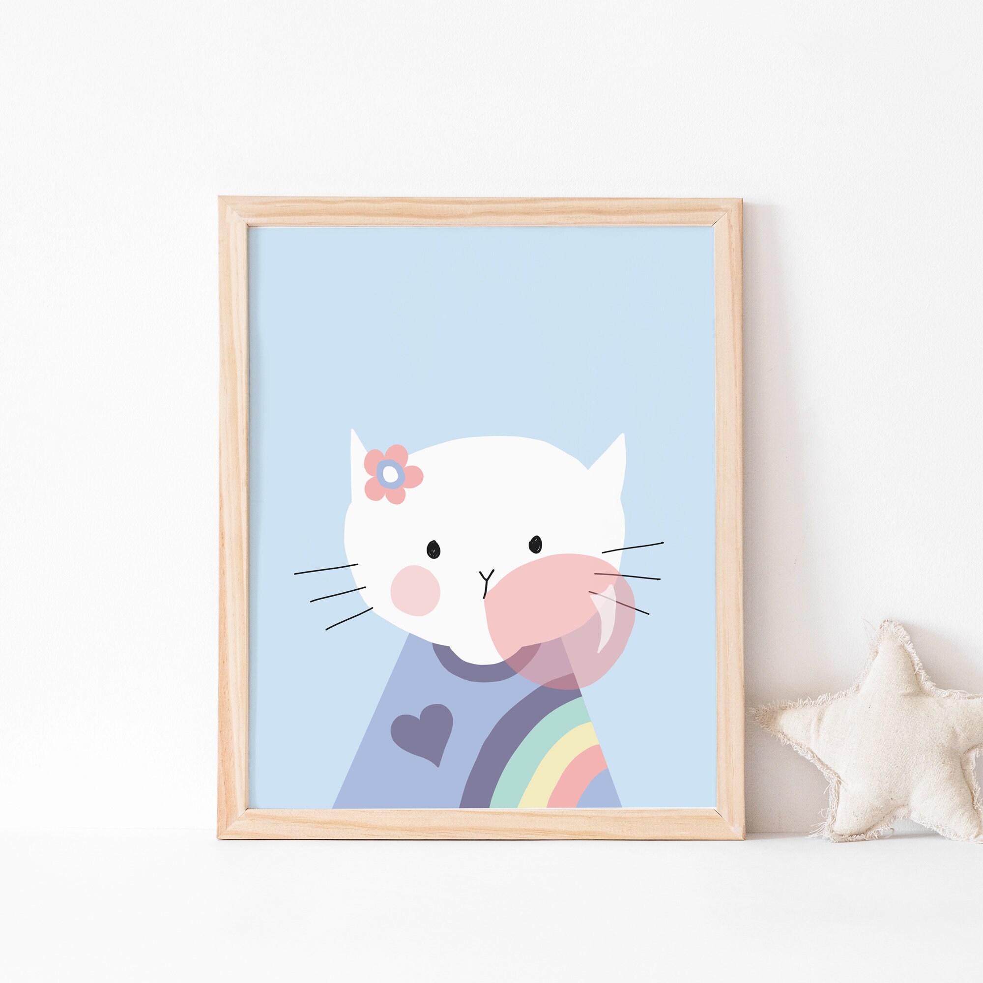 Susse Katzchen Kunstdruck In Regenbogen T Shirt Kauen Bubblegum Etsy
