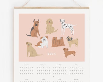 2024 Dog Calendar, Printed Dog Calendar, German Shepherd, Labradoodle, Dalmatian, Bull Dog, Yorkie, Pug, Labrador and Dachshund Calendar