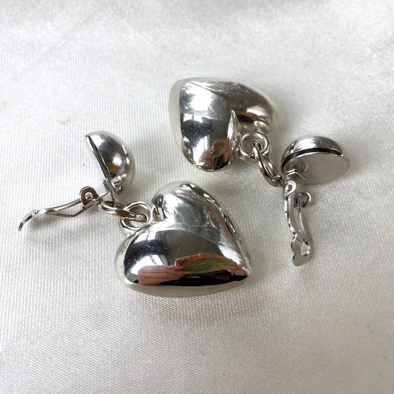 Vintage 80s Medium Puffed Silver Tone Hearts and Half Balls Clip