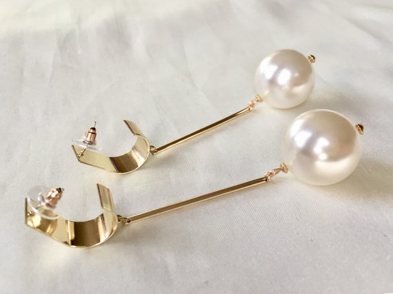 Vintage 80s Giant Off White Pearls and Gold Bars … - image 10