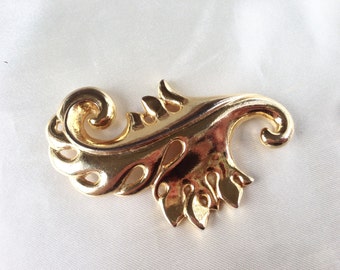 Grande Broche Porte-Photo Ancienne XIXe Siècle - Feuilles Acanthes, Dorée, Alliage