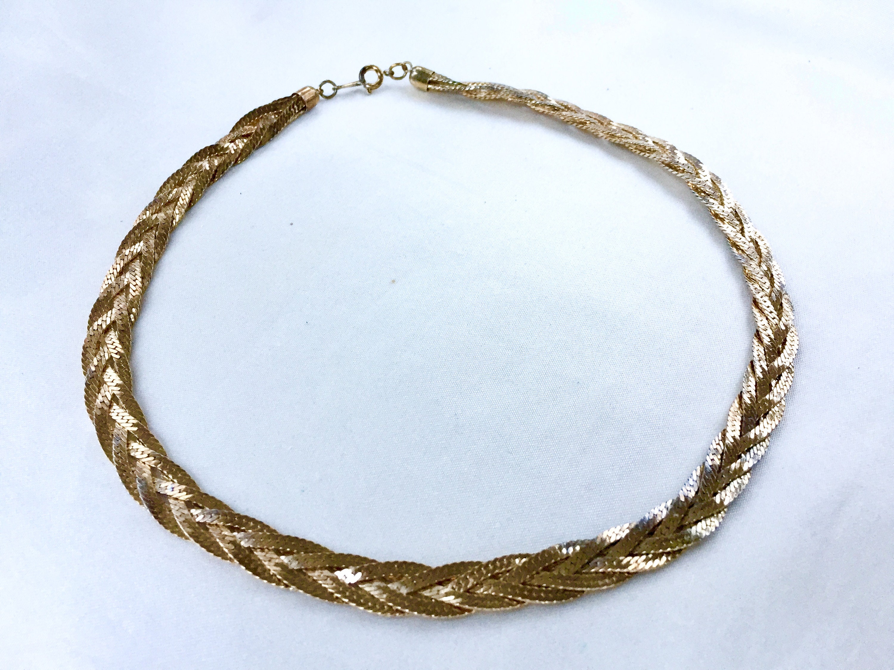 Vintage 80s Braided Pale Gold Tone Flat Chevron Snake Chain - Etsy UK