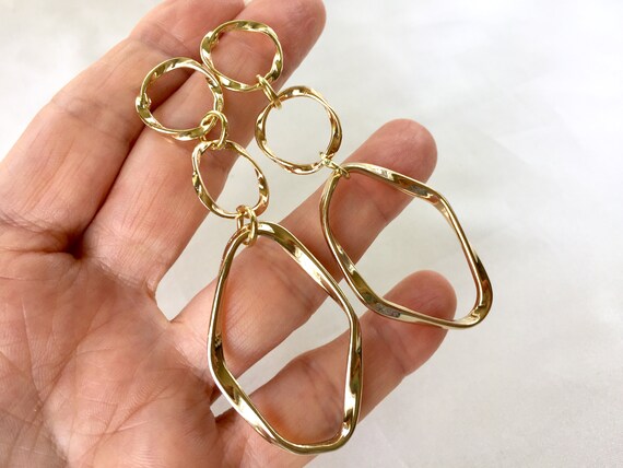 80s Minimalist Sculptured Gold Plated Triple Hoop… - image 9