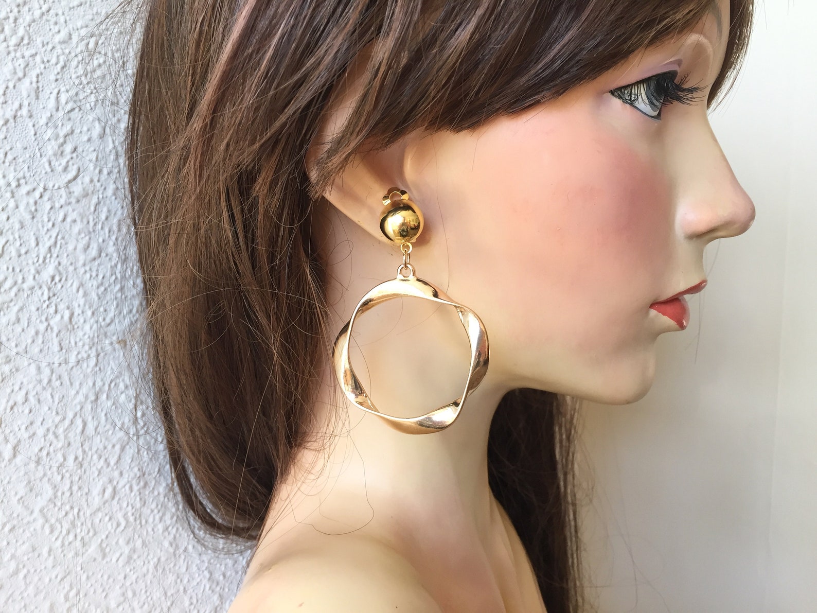 Large Ribbon Hoop 70s Large Gold Twisted Ribbon Hoops Clip on Earrings,large Gold Hoops ...