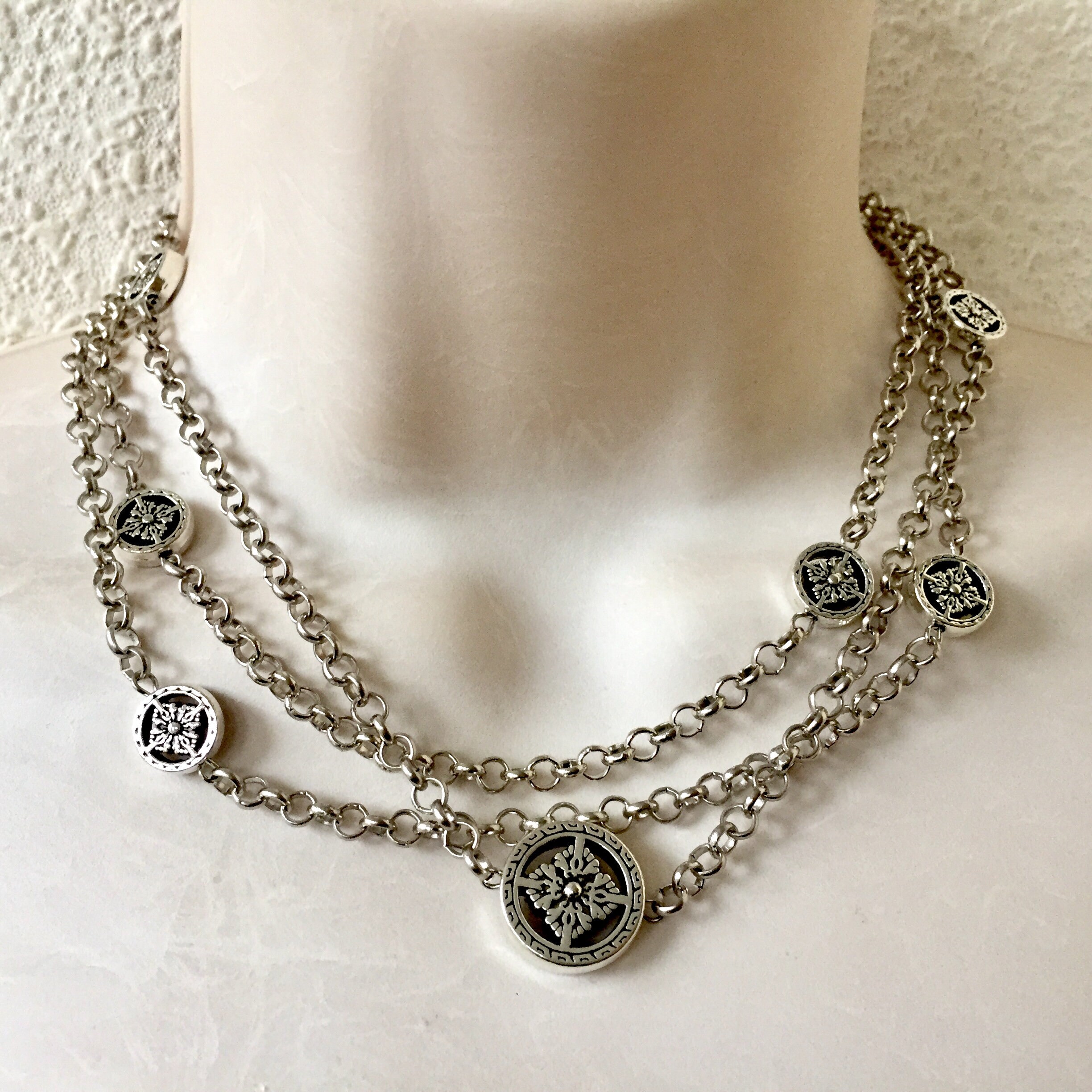 Vintage 70s Boho Extra Long Silver Tone Intricate Open