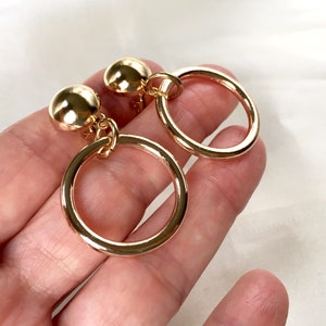 Vintage 70s Small Gold Plated Polished Tube Hoops Clip On Earrings,Clip On Pipe Hoops,Statement Earrings,Clips with Hoop Dangles,NOS,Italy