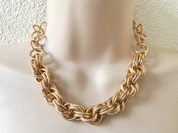 Vintage 80s Rose Gold Chunky Double Links Textured