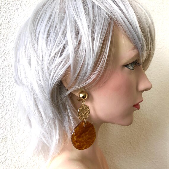 80s Brutalist Tortoise Shell Lucite Dangle Clip O… - image 6