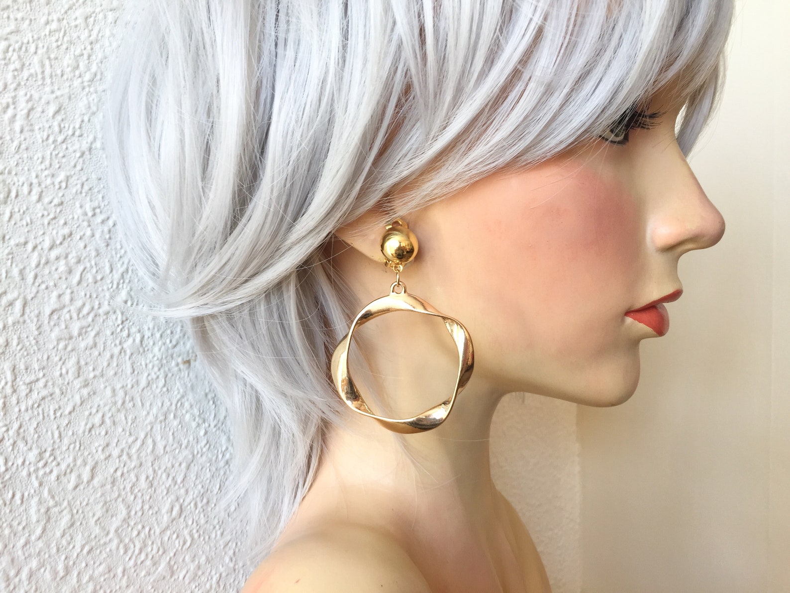 Large Ribbon Hoop 70s Large Gold Twisted Ribbon Hoops Clip on Earrings,large Gold Hoops ...