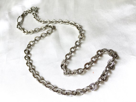 Vintage 80s Long Textured Silver Tone Chunky Anchor Chain