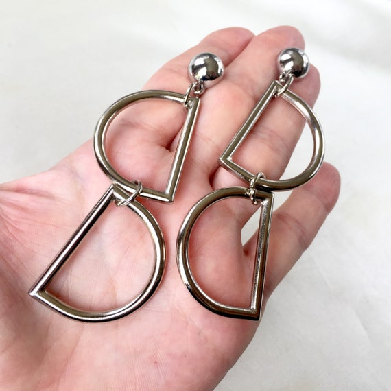 70s  Giant Platinum Silver Double D Hoops and Half