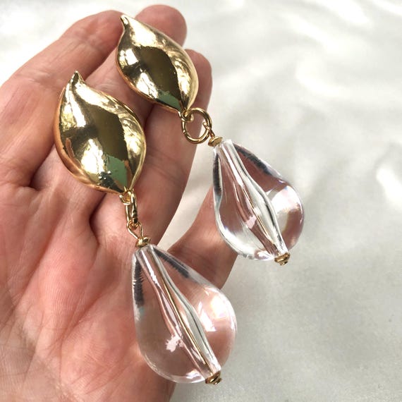 Vintage 80s Giant Clear Puffy Lucite Teardrops With Large  display picture 3
