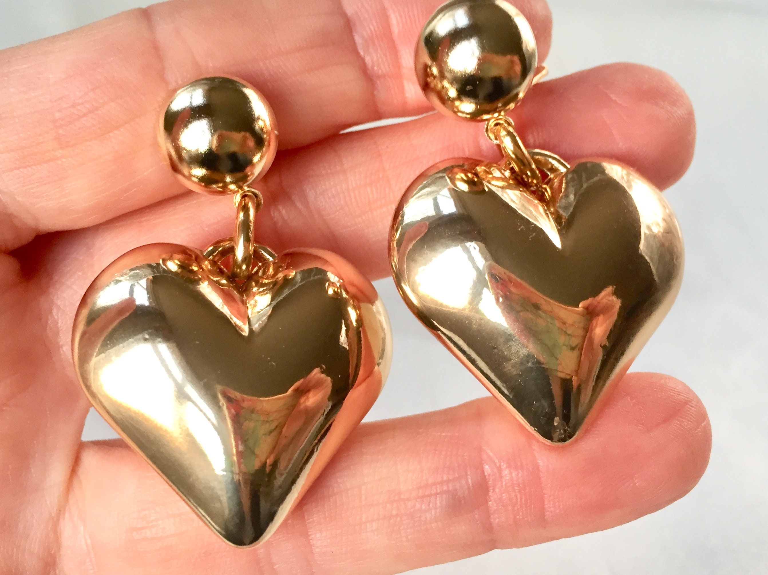Vintage 80s Large Puffed Gold Tone Hearts and Gold Buttons