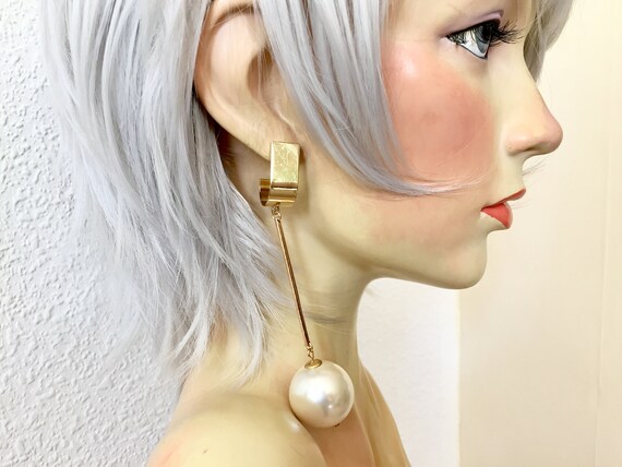 Vintage 80s Giant Off White Pearls and Gold Bars … - image 6