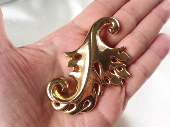 Grande Broche Ancienne Porte-photo Feuilles Acanthes - XIXe Siècle - Dorée - Occasion