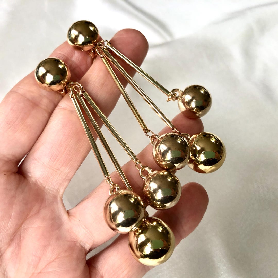 Vintage 80s Atomic Gold Tone Triple Long Bars and Balls Clip on ...