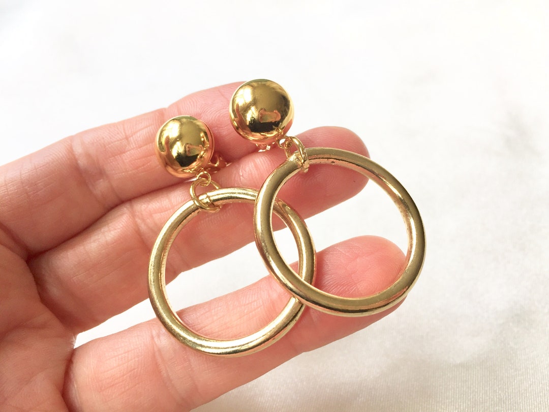 70s Medium Size Gold Tone Hoops Clip on Earringsclip on Gold Etsy