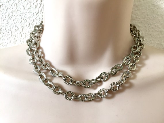 Vintage 80s Long Textured Silver Tone Chunky Anchor Chain - Etsy