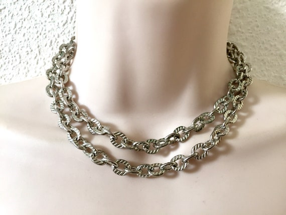 海外並行輸入正規品 Vintage 80s Chain Anchor Chunky Tone Silver Textured Long アクセサリー