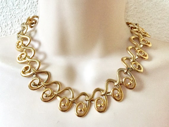 1960s Shiny Gold Statement Necklace Vintage Jewelry Incredible Collar Necklace Ornate Adjustable Necklace Vintage Necklace