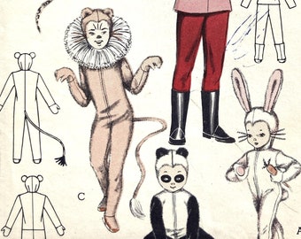 Butterick 6756  1950s Kids' Costume Pattern Spaceman, Lion, Leopard, Panda, and Rabbit