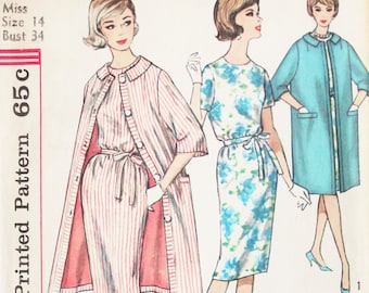 Simplicity 4359 Shift Dress and Lined Coat 1960s Sewing Pattern