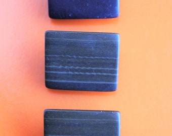 3 Solid, Chunky, Rectangular Synthetic Polymer Buttons, Brown Striped and Navy