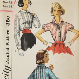 Simplicity 2147 Short or Long Sleeved 1950s Blouse Pattern image 1