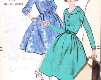 Vogue 9626 1950s Vintage One Piece Shirtwaist Dress Pattern Size 12