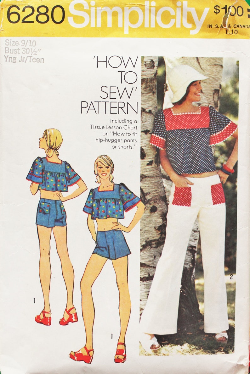 Simplicity 6280 Crop Top and Hip Huggers 1970s Sewing Pattern image 1