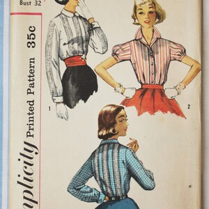 Simplicity 2147 Short or Long Sleeved 1950s Blouse Pattern image 2