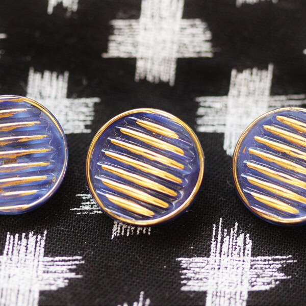 Set of 3 Moonglow Blue Glass with Gold Luster Le Chic Buttons