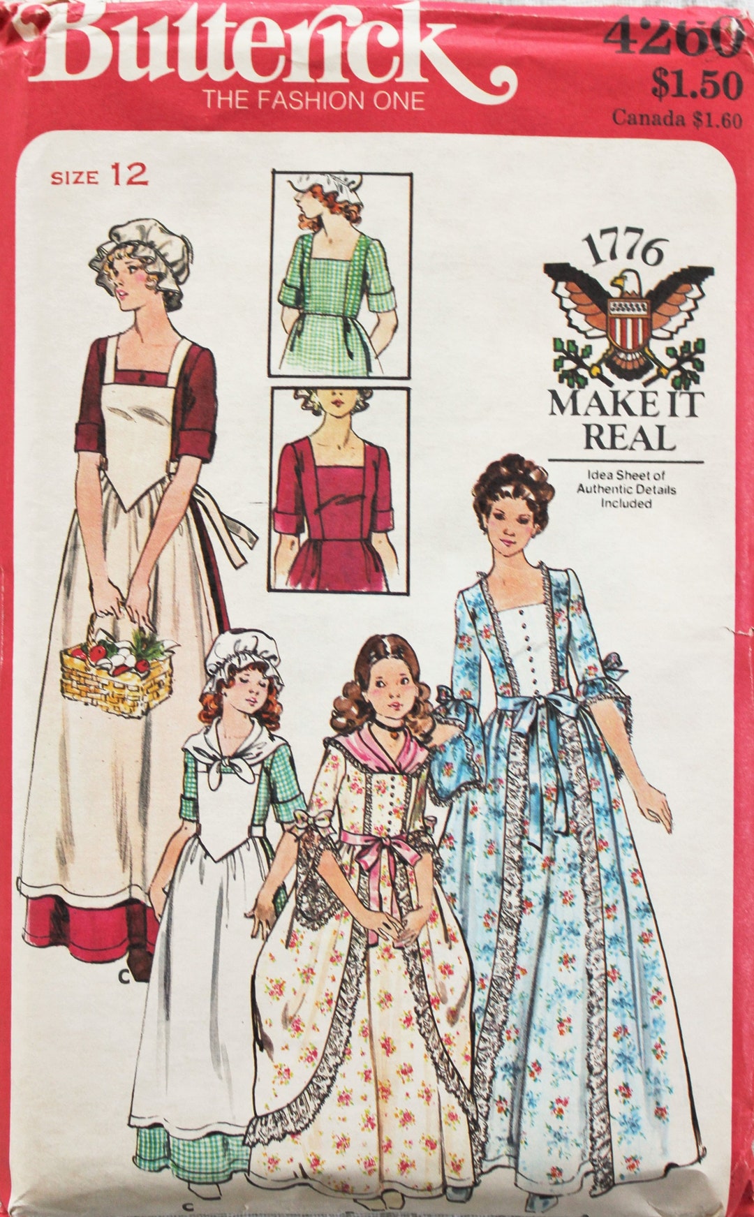 Butterick 4260 Bicentennial Dolly Madison Costume 1970s Sewing Pattern